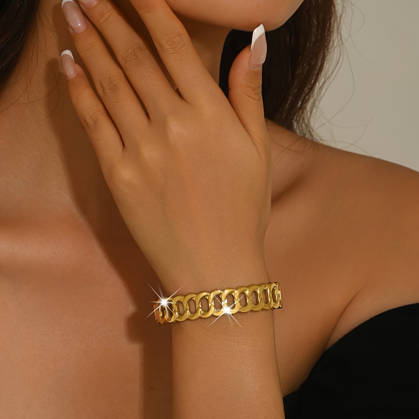 Light Luxury Hollow Chain Open Bangle for Women, Elegant Gift